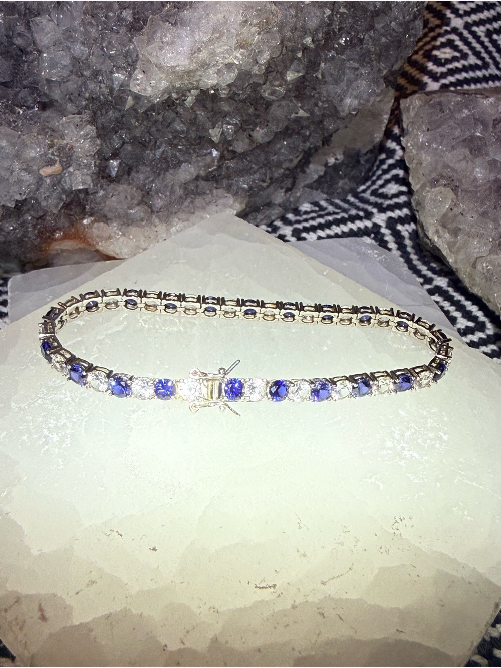 Gold Bracelet with Blue Gem Accents - Women's Jewelry